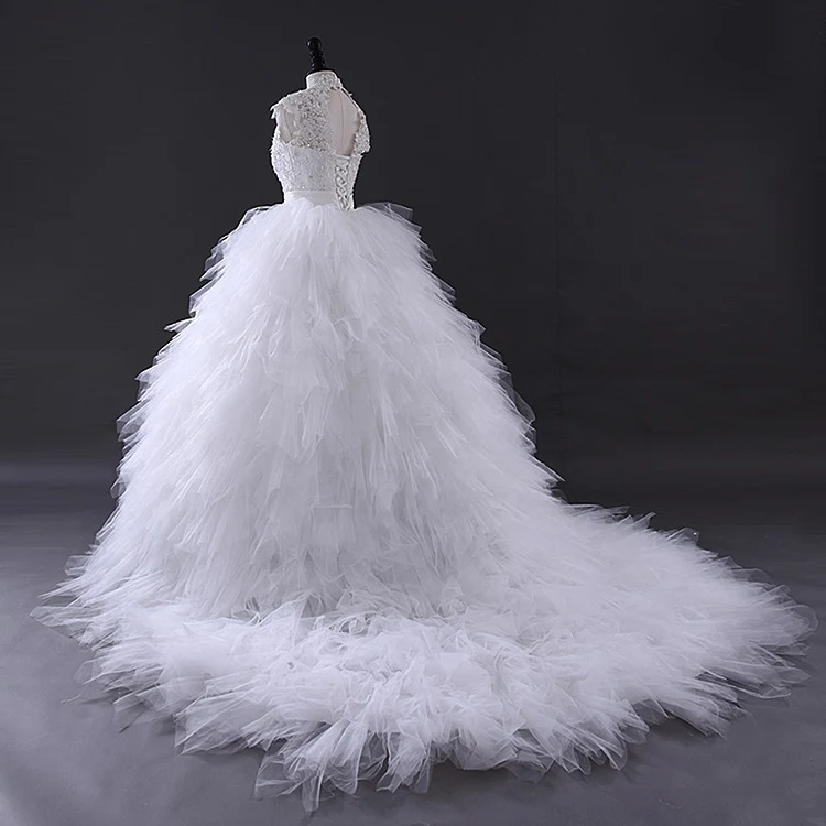 Vestido De Noiva/свадебное платье с высоким воротом и рукавами-крылышками, кружевное свадебное платье, платье для невесты, 2018