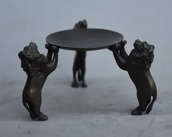 

Christmas Folk Chinese Bronze Animal 3 Lion Statue Candle Holder Candlestick Oil lamp Halloween