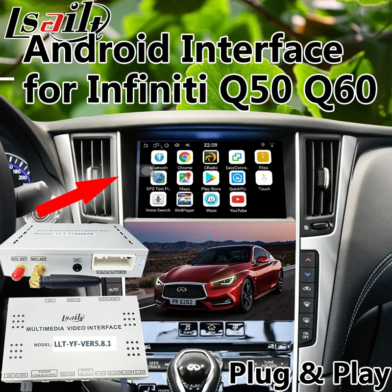 Android Navigation Video Interface for 2016 2018 Infiniti Q50 Q60 with waze APP wifi Mirrorlink etc