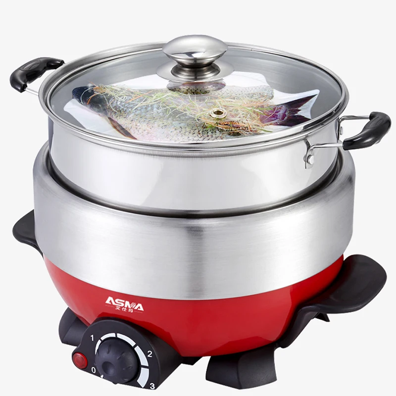 WUXEY Multi - Functional Electric Food Steamer Hot Pot Household 4L Large Capacity Stainless Steel Electric Fryer Split free shipping split hot pot household multipurpose 4l multi cookers