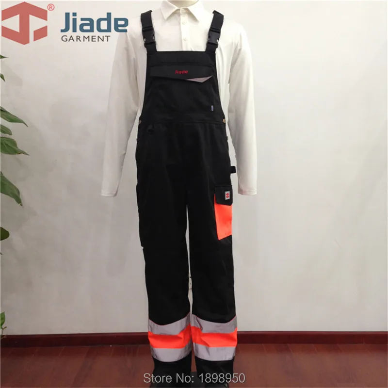 Jiade взрослых высокая видимость нагрудник брюки мужские рабочие Светоотражающие нагрудник брюки 65% полиэстер+ 35% хлопок комбинезоны