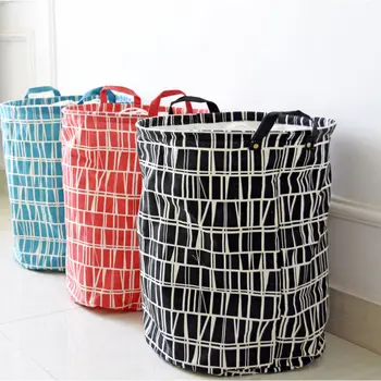 

Household Laundry Basket Sundry Mosaic Printed Cotton and Linen Barrel Storage Basket Toys Clothes Storage Box