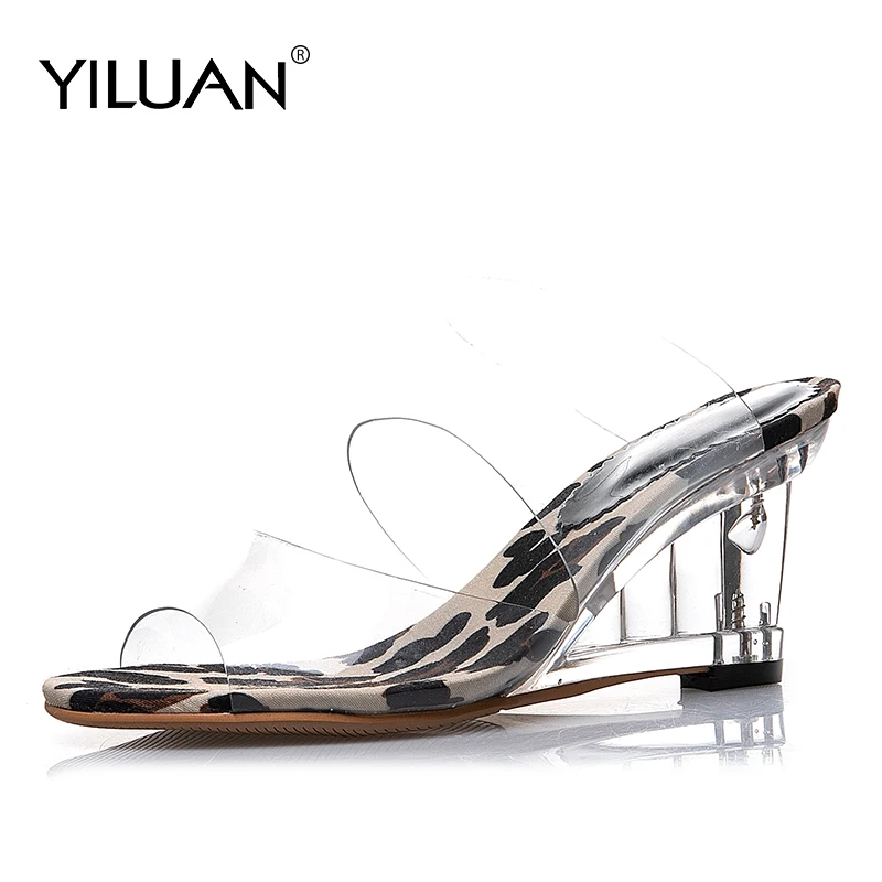 

Crystal transparent sandals 2019 summer Wedges shoes sandals women slippers comfortable wild thick with fish mouth sandals woman