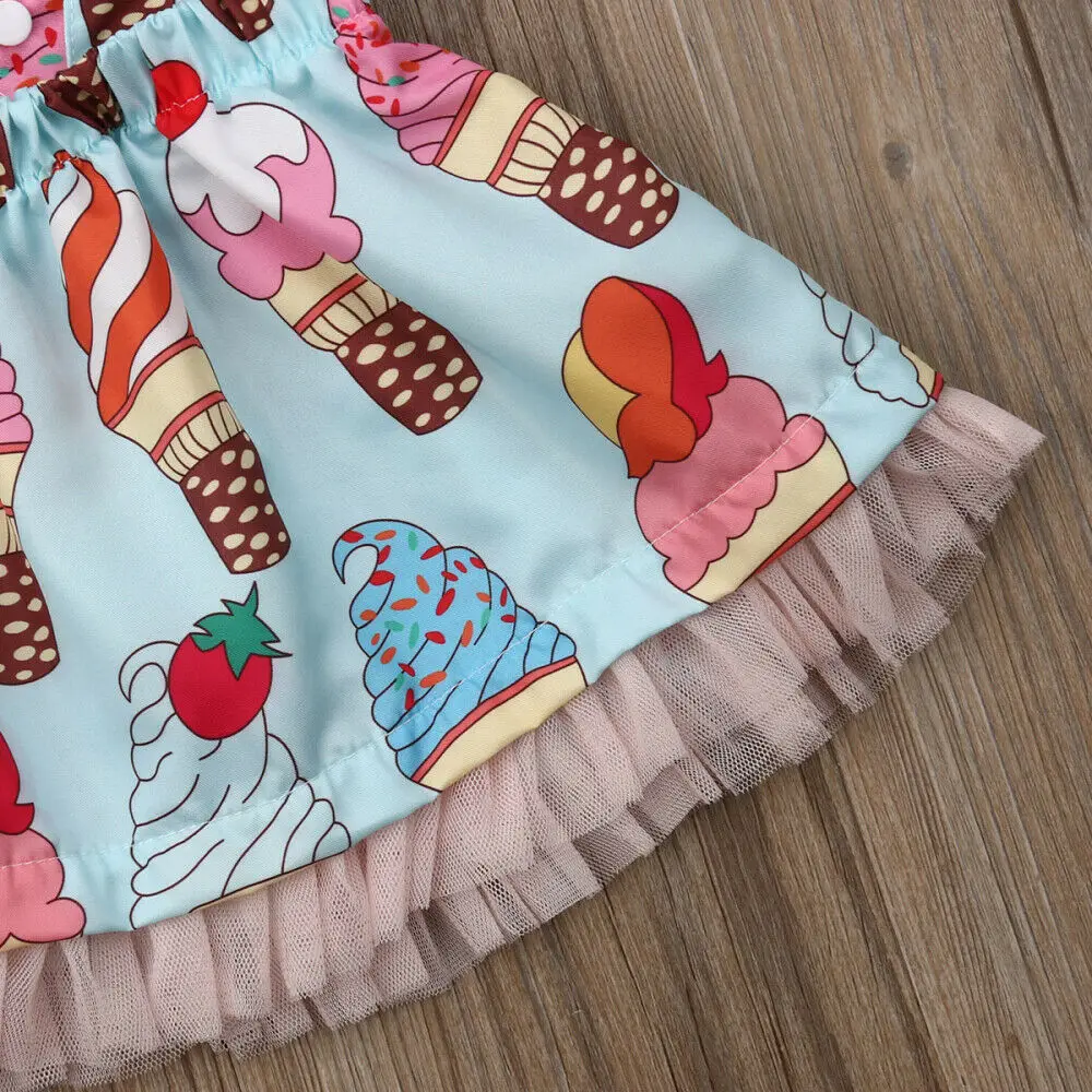 Новое летнее модное милое платье принцессы для новорожденных девочек; Лето; мороженое; летнее праздничное платье без рукавов