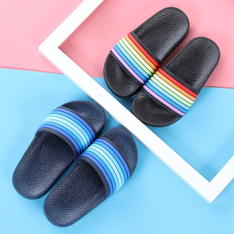 Baby Kids Girls Boys Slippers Toddler Water Children Flip Flops Barefoot Child Rainbow Striped Shoes Swimming Summer for Kids