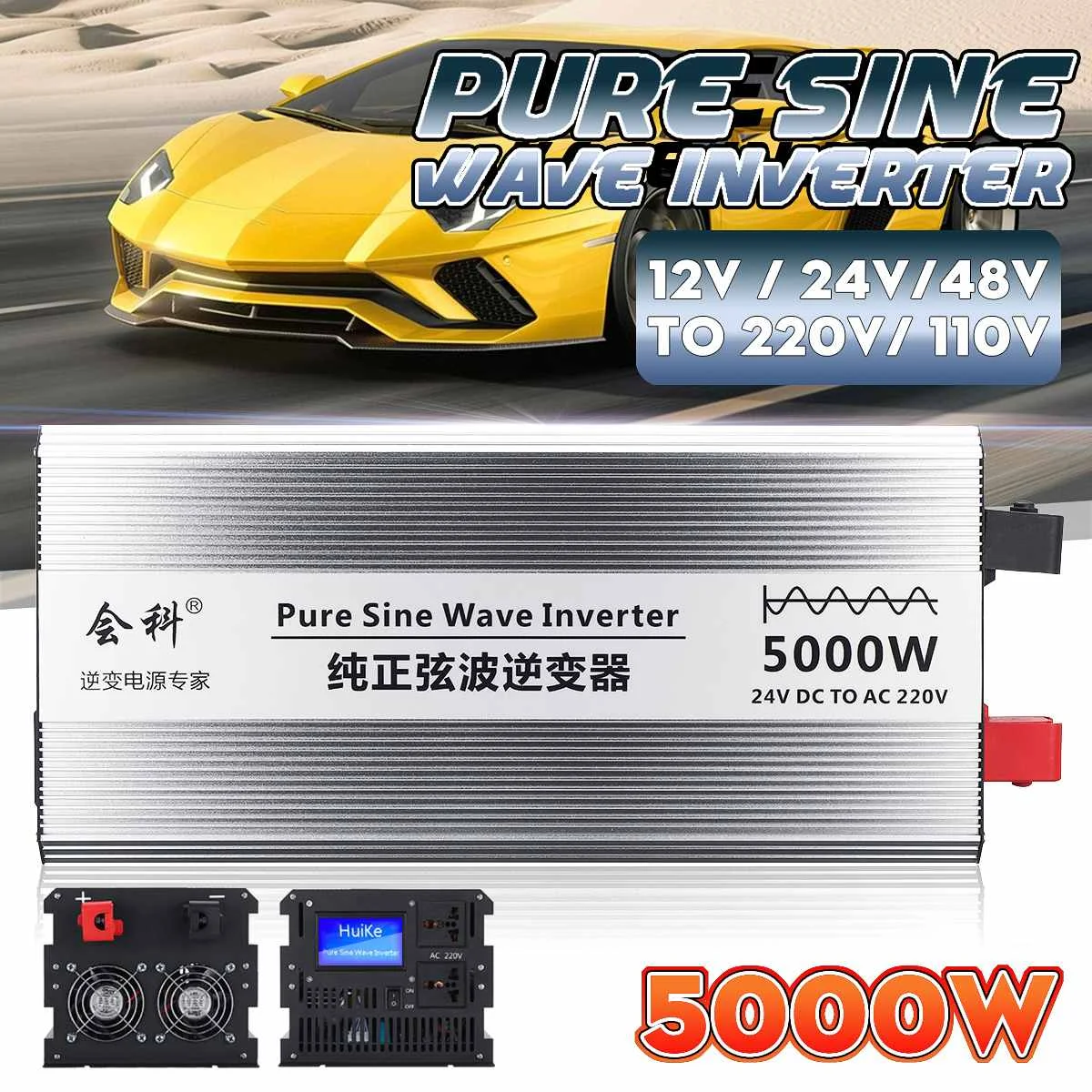 

Inverter pure sine wave 2500W 5000W Peaks DC 12V/24V/48V to AC 110V/220V Voltage Transformer Converte LED display Inverter