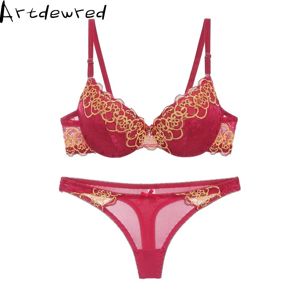 Hot Sexy Brassiere Embroidered Underwear Set  ABC Cup New Good Quality Women Bra Set Push Up Lace Bra Thong Sets calvin klein underwear set