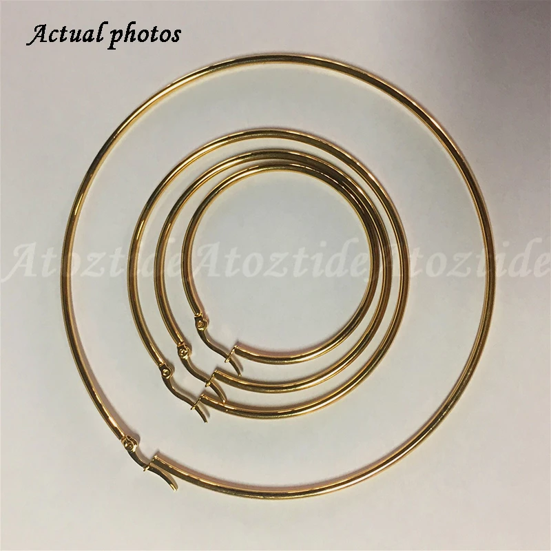 Atoztide простые 20-100 мм Гладкие большие серьги кольца женские из нержавеющей стали преувеличенные серебряные золотые круги слуховой аппарат вечерние ювелирные изделия