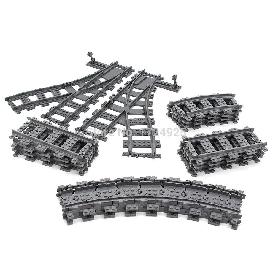 

KAZI City Train Track Building blocks Flexible Crossing Straight Curved Plastic Rails Compatible Train Toys for children