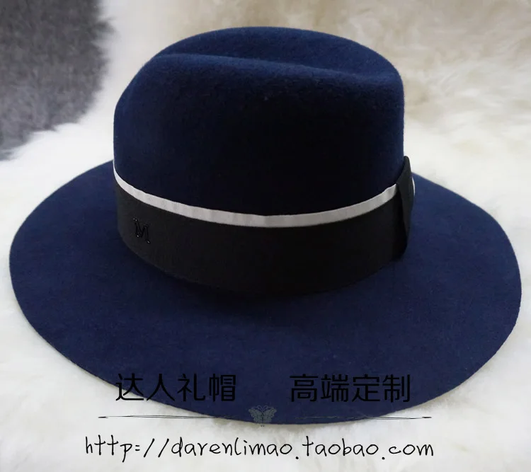 Модная фетра m Темно синяя шерсть tyranids fedoras черная лента женская шляпа|female hat|fedora