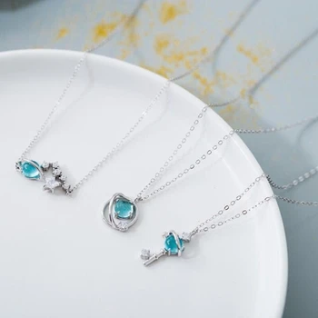 

Blue Glass Star Month Original Crystal Pendant 925 Sterling Silver Clavicle Chain Literary Personality Female Necklace SNE344