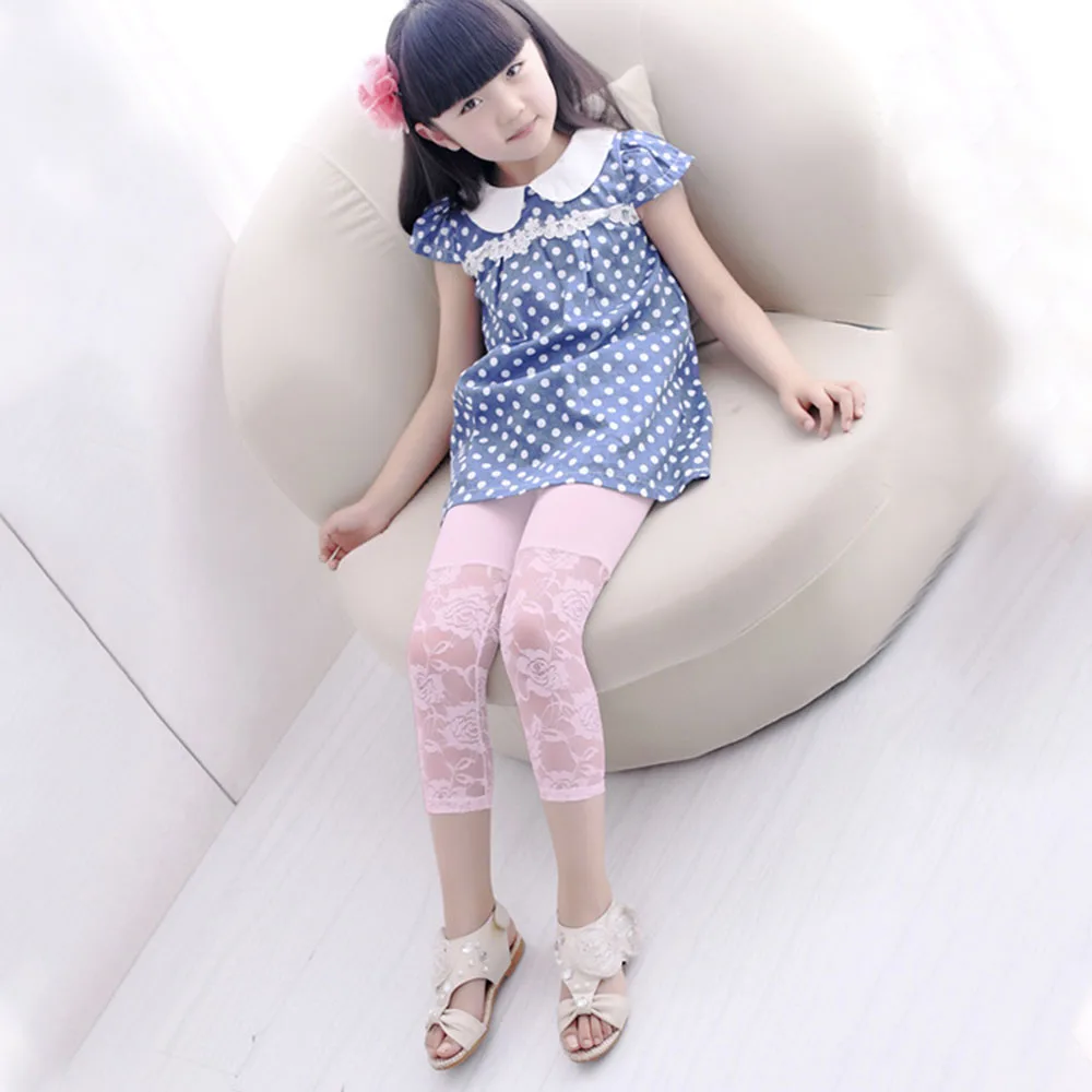 Summer Toddler Kid Baby Girl Flower Ballet Dance Lace Leggings Cropped Pants Kids Clothes 2-7Y