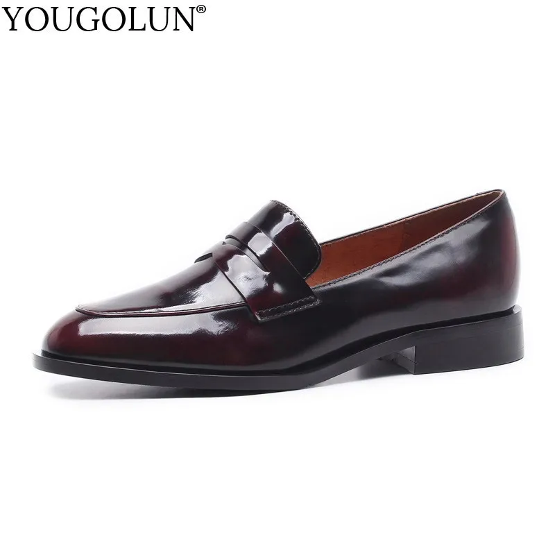 

YOUGOLUN Women Genuine Patent Leather Loafers Spring Autumn New Arrived Ladies Casual Shoes Woman Black Brush Color Flats #B213