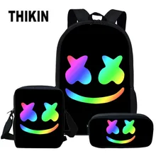 THIKIN 3D Dj Marshmello School Bags 3pcs/set Shoulder Bags School Bag Set Backpack for Teenage Boys Girls Student Mochila Custom