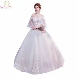 Свадебное платье 2019 Новое vestido longo Шампанское Розовый Половина рукава с открытыми плечами бальное платье с цветочным кружевом свадебное