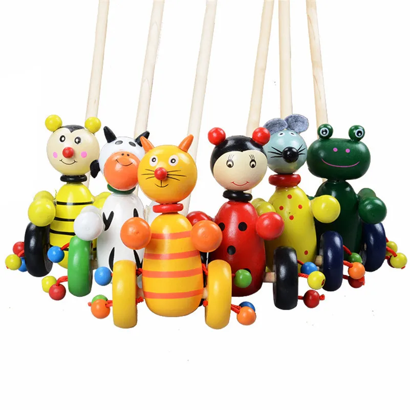 

Baby Wooden Push & Pull Car Toy Duckling Trailer Mini Around Beads Educational Learning Children Gift Kids Puzzle Random Pattern