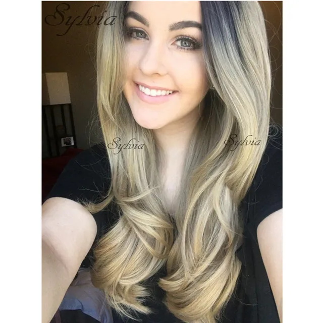 Kylie Jenner Blonde Hair Body Wave Synthetic Lace Front Wig Dark Kylie Jenner Blonde Hair Body Wave Synthetic Lace Front Wig Dark Roots Black To Ombre