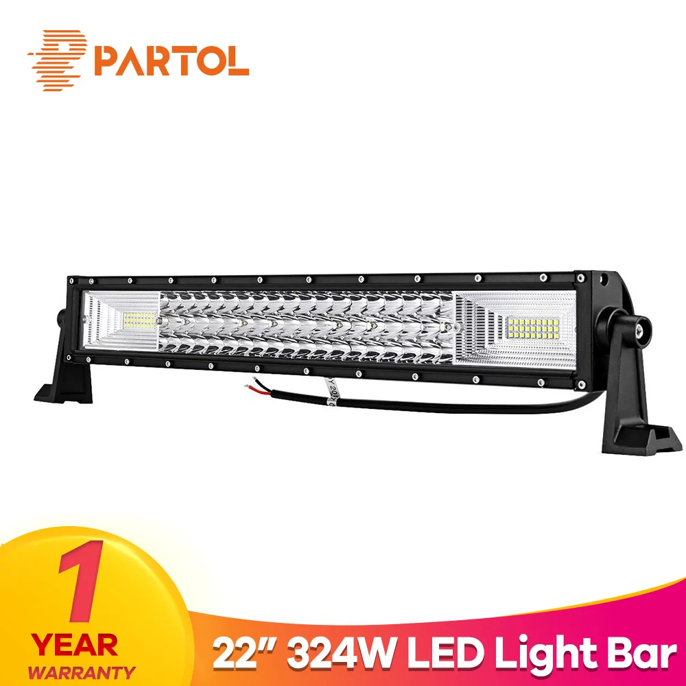 

Partol 22" 324W Tri-Row LED Light Bar Spot Flood Combo Beam Offroad Work Light 4WD 4x4 LED Bar for Pickup Camper Trailer 12V 24V