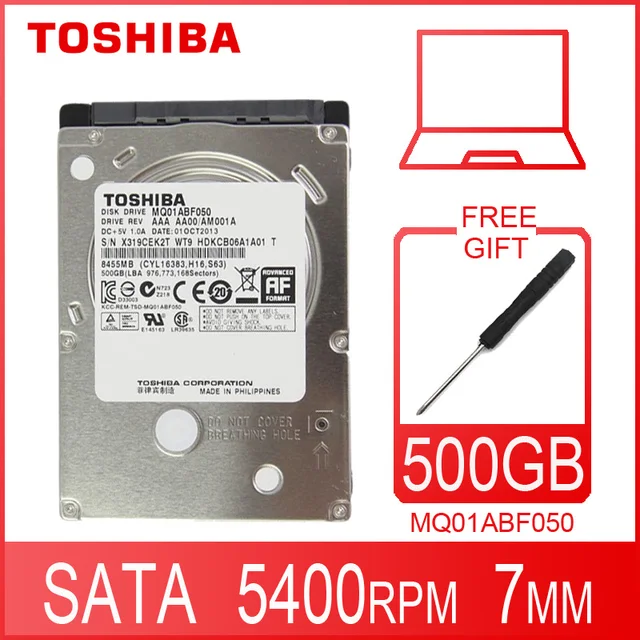 Жесткий Диск TOSHIBA для ноутбука, 500 Гб, 500 Гб, внутренний жесткий диск HD 2,5 дюйма, 5400 об/мин, кэш 8 МБ, 7 мм SATA 2 MQ01ABF050, оригинальный новый для ноутбука 1