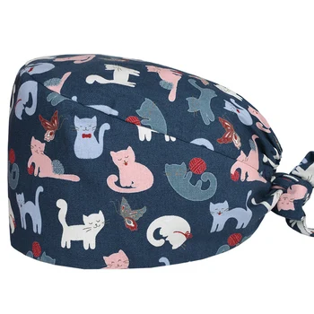 

Cat Veterinary Medical Scrub Caps Surgical Hat Hospital Skull Work Hats 100% Cotton Female Male Adjustable Dental Clinic Hat