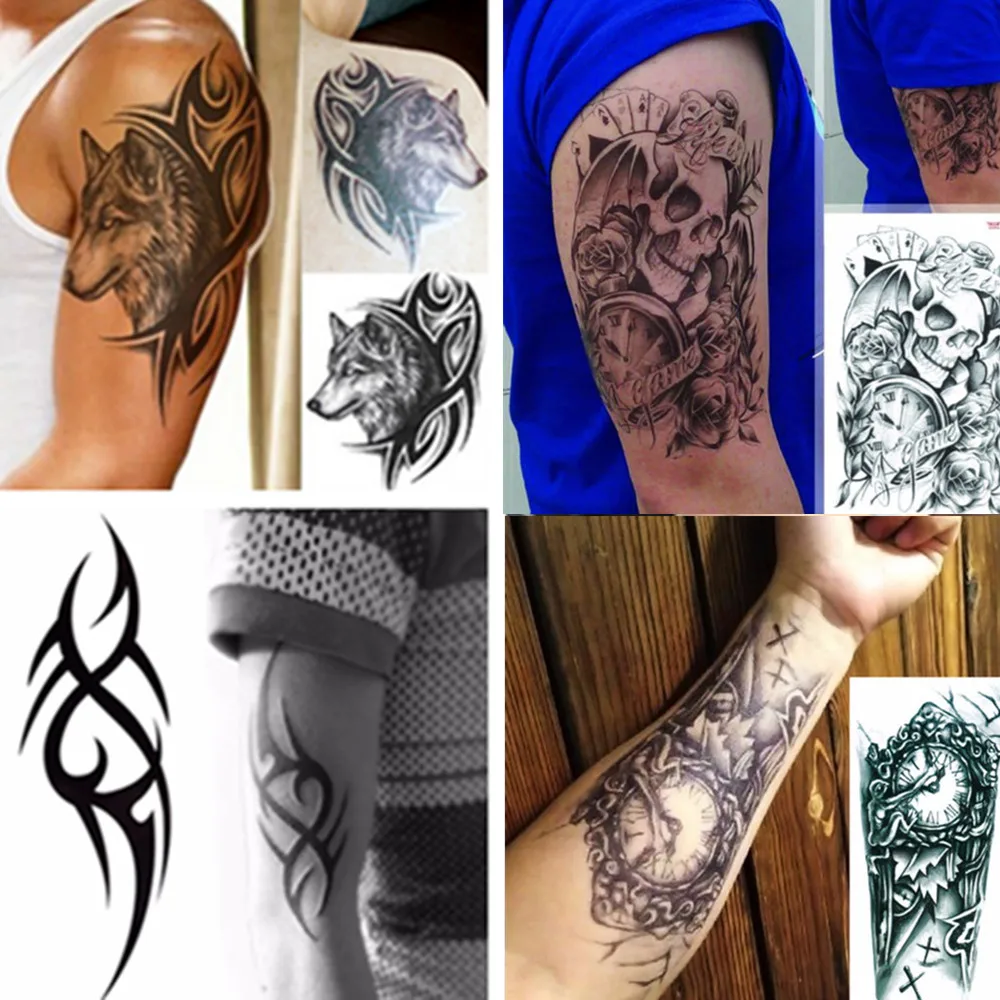 

Waterproof Designs Temporary Tattoos 3D Black Robot Mechanical Arm Fake Transfer Tattoo Stickers Hot Sexy Cool Men Spray