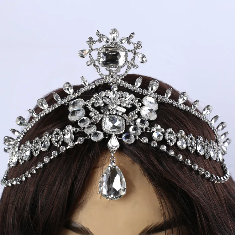 

Fashion Sparkly Crystal Bridal Head Chain indian hair jewelry tikka women Wedding Tiara Bride forehead Decoration Accessories
