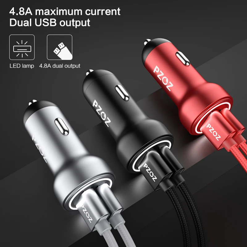 PZOZ مهايئ شاحن سيارة العالمي الهاتف المحمول 2 منافذ المزدوج usb سيارة 2.4a سريع شحن محول السفر سيارة-شاحن 12 v سريعة