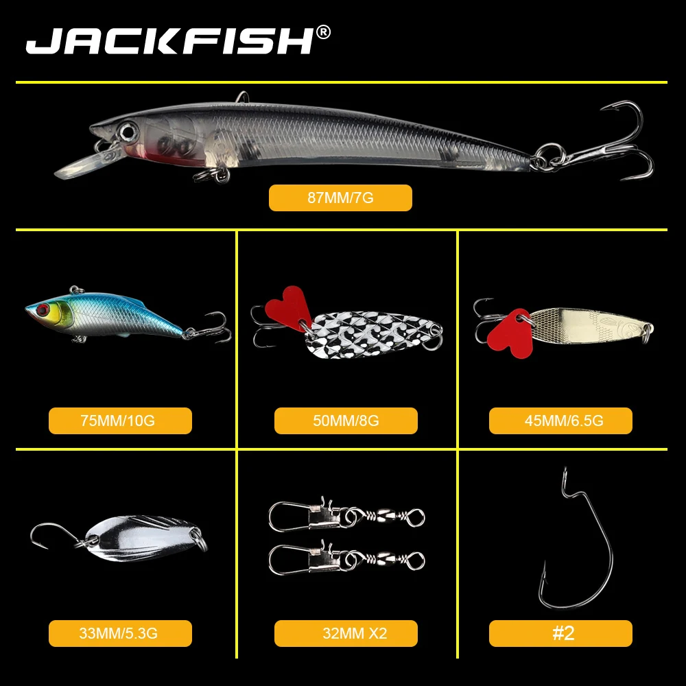 

JACKFISH 23Pcs Fishing Lure Kit Minnow Popper Spoon Jig Head Hooks Fishing bait Set With Box Artificial Bait Fishing Tackle