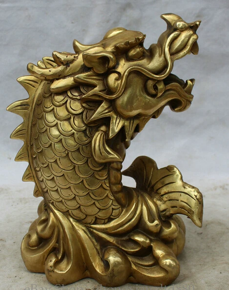 JP S61 12 &quotКитайский латунный феншуй Scleropages Дракон рыба тело Arowana Статуя Скульптура