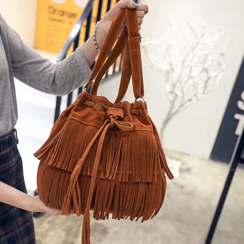  Retro Faux Suede Fringe Women Messenger Bags Tote New Handbag Tassel Shoulder Handbags Crossbody Ba - 32949320217