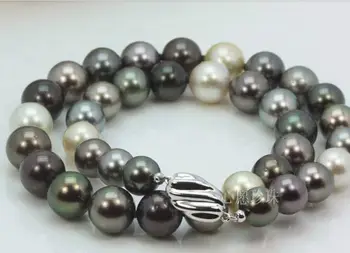 

11-12mm MM TAHITIAN BLACK GREEN SILVER MULTICOLOR PEARL NECKLACE 18"925s KKK