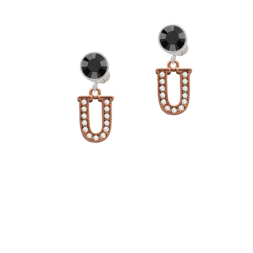 Crystal Rose Gold Tone Initial - U - Crystal Clip On Earrings (2)