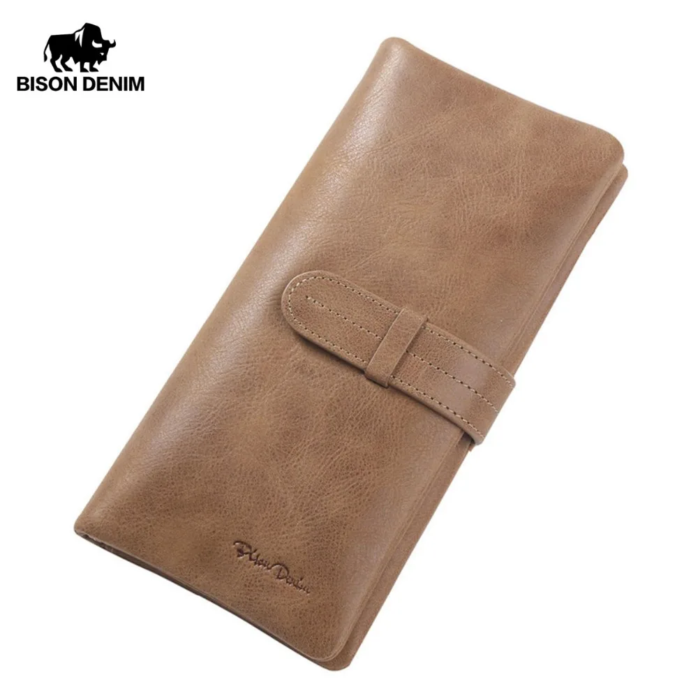 

BISON DENIM Genuine Leather Wallet Leather Clutch Bag Vintage Card Wallets Men Women Money Coin Purse Male Carteira Wallet W4401