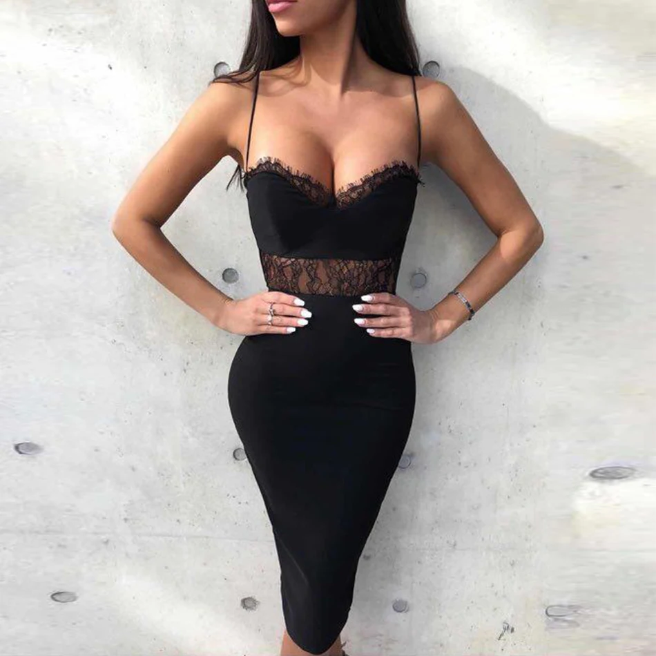 Goedkoop Adyce Sexy Zomer Bandage Jurk Vrouwen Vestidos Verano 2018 Bodycon Lace Hollow Out Spaghetti Strap Jurken Celebrity Party Dress