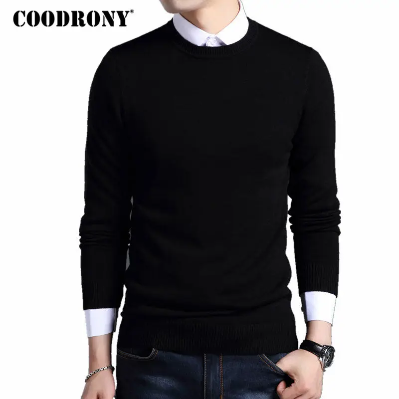 COODRONY Merino Wool Sweater Men Classic Solid Color