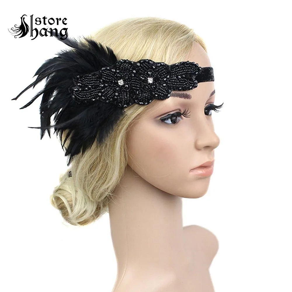 Handmade Vintage Flapper Headband 20s Great Gatsby Peacock Feather