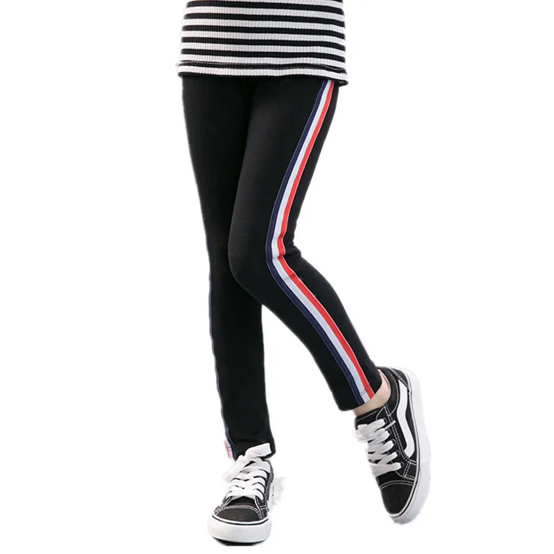 

Spring autumn Children's Clothing Slim Fitness Girl Candy Color Side Strips Leggings Student Elastic Casual Sports Running Pants