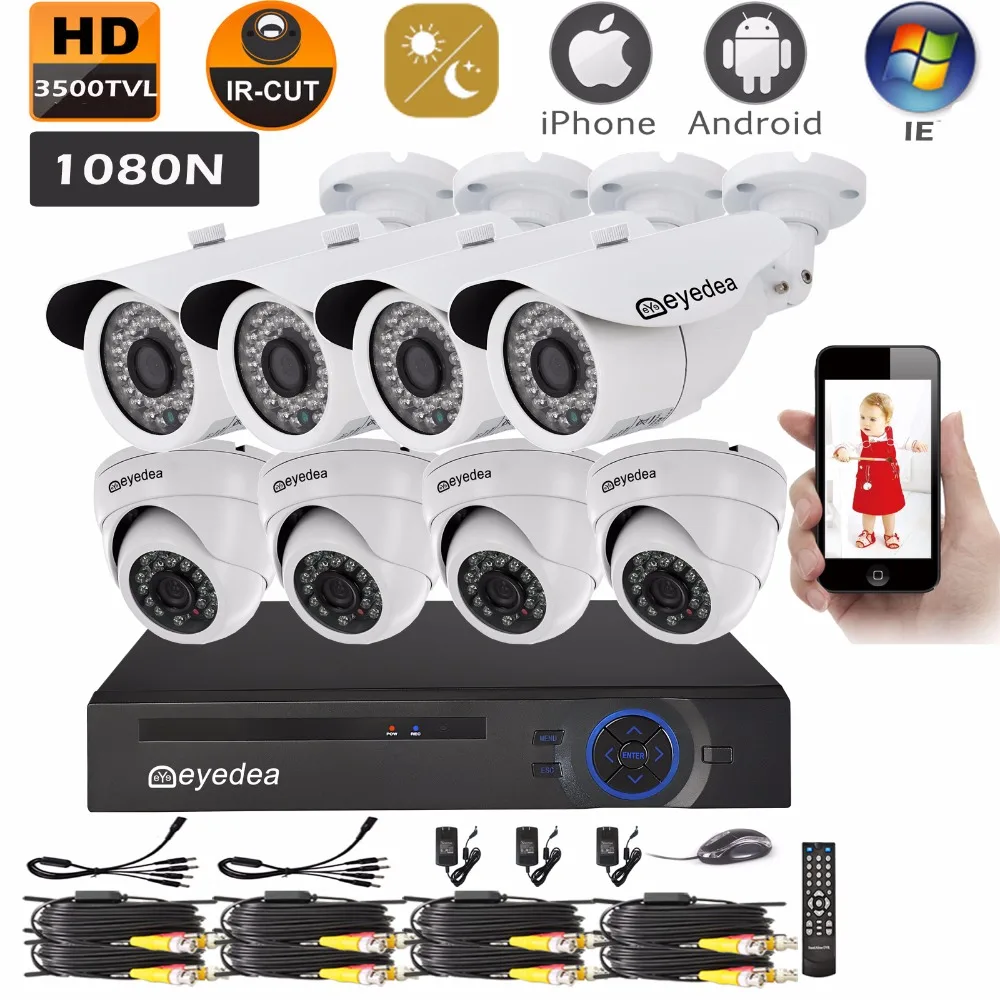 Eyedea 8 CH 1080N Email Alarm Standalone DVR 3500TVL CMOS 36 LED Night Vision Outdoor Waterproof