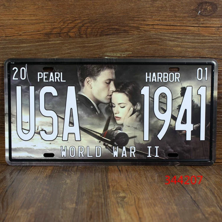 

USA 1941 Pearl Harbor World war II Metal license plate digital retro decoration painting rusted metal painting poster 30*15CM