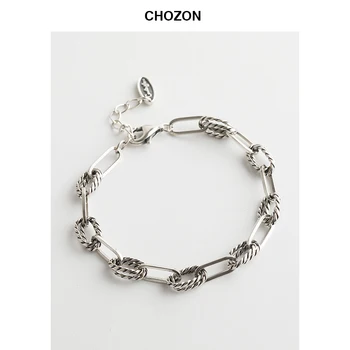 

Korea S925 sterling silver bracelet oval chain hemp rope special link girl personality bracelet vintage silver jewelry for women