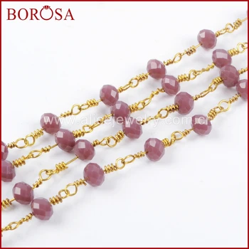

BOROSA Gold Color Or Silver Color 6mm Purple Crystal Faceted Beads Rosary Chain Beaded Chains for Necklace Jewelry Making JT205