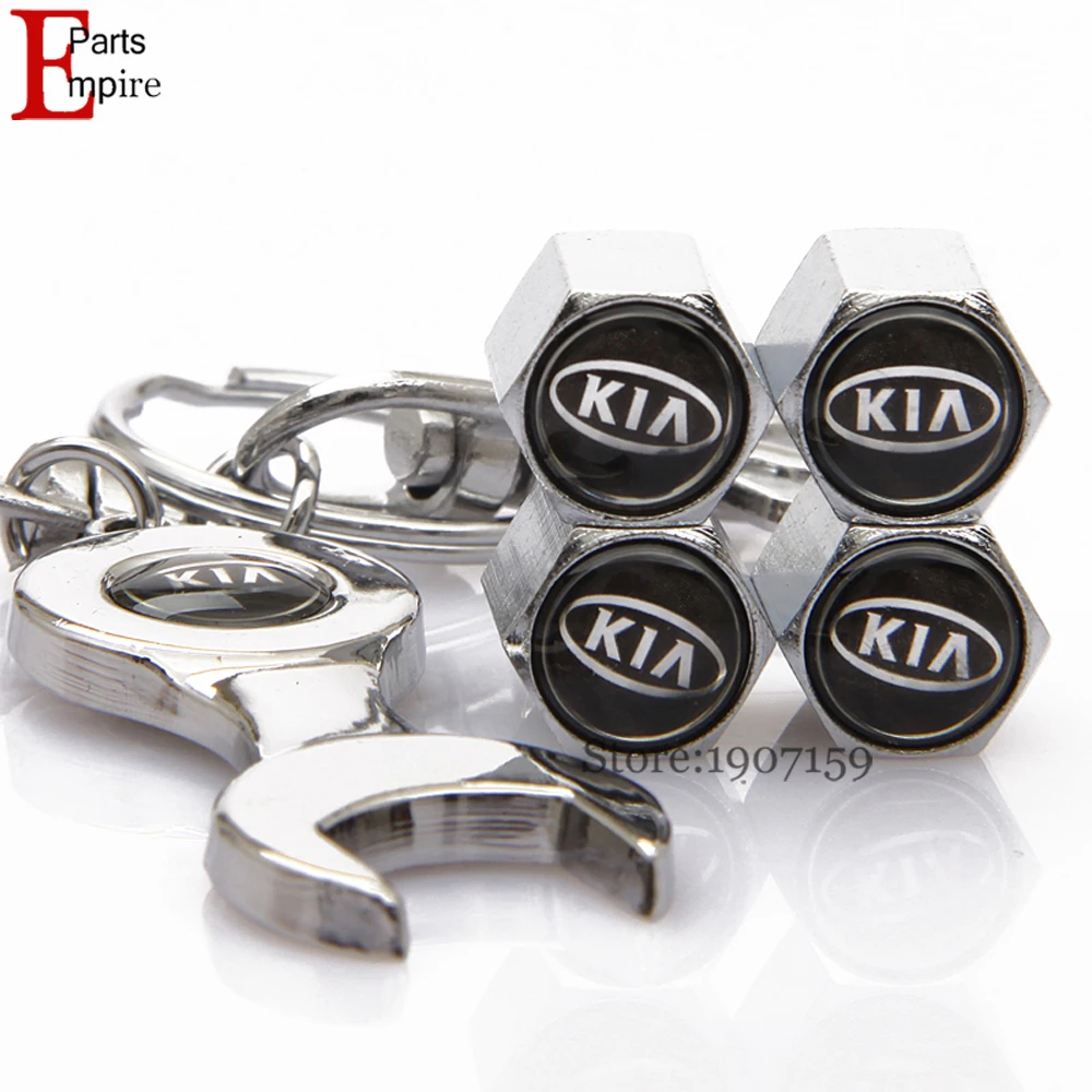 4Pcs/set Car Stainless Steel Wheel Tire Valve Stems Caps With Mini Wrench Keychain For KIA K5
