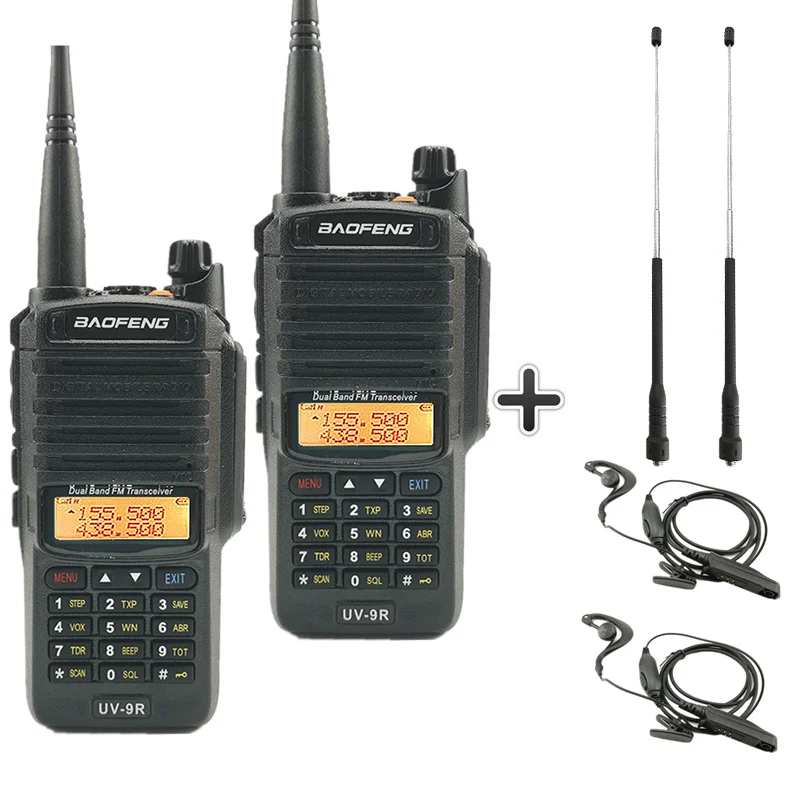 2 шт. Baofeng UV-9R пыле иди и болтай Walkie Talkie “иди и IP67 Водонепроницаемый любительской радиостанции УФ 9R двухстороннее радио CB Ham UV9R дальность 50 км - Цвет: Add 2headset2antenna