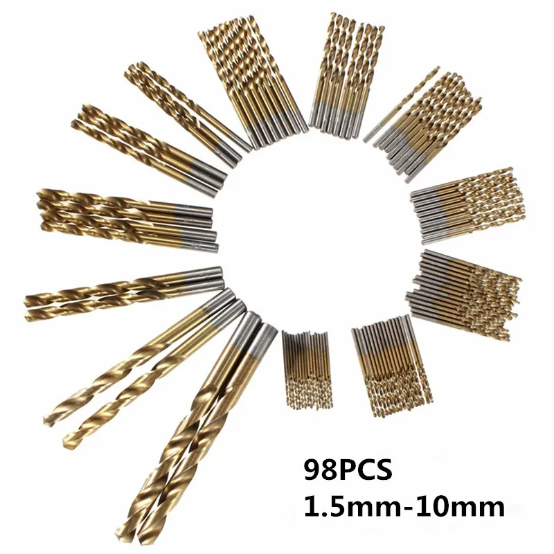 

98 Pcs Stainless Metal Cobalt HSS Steel Drill Bit Assortment Set 1.5mm-10mm Wood/Metal/Plastic Drilling Bits