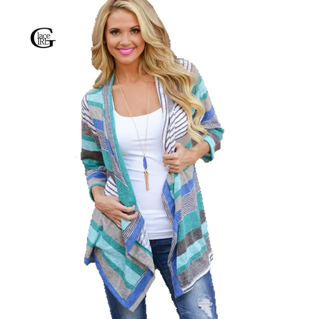 Lace girl mujeres cardigan de punto a rayas suéter nuevo
