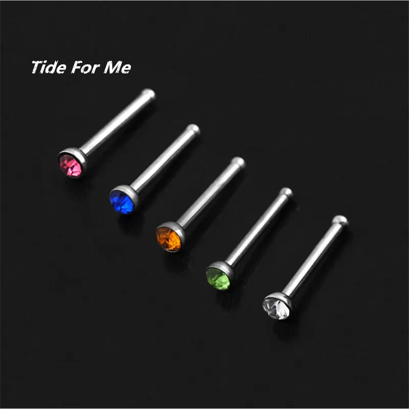 10pcs/lot Bone Straight Stud Bar Piercing Nose Ring Rhinestone Crystal Septum Nose Studs Hooks