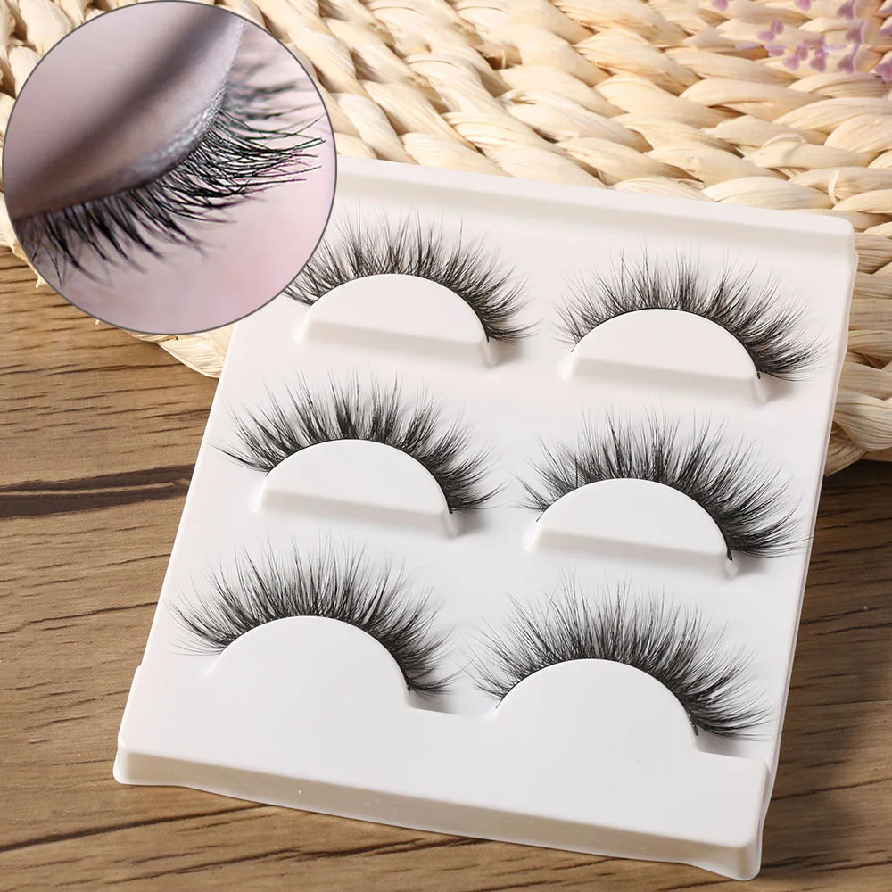 

3 Pairs/set High Quality Real Mink Natural Cross Long Thick Black False Eyelashes Eye Lashes Makeup Extension Tools