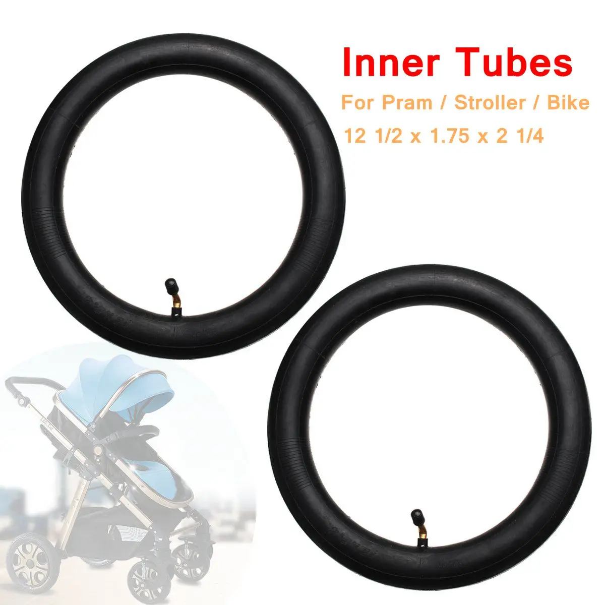 

2Pcs Inner Tube Bent Valve For Hota Pram Stroller Kid Bike 12 1/2 x 1.75 x 2 1/4
