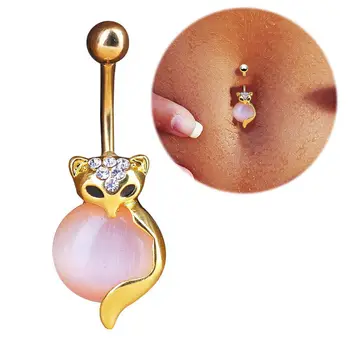 

3color Lovely Fox Zircon Ball Women Belly Button Rings Stainless Steel Sexy Lady Nombril Piercings Ombligo Navelpiercing
