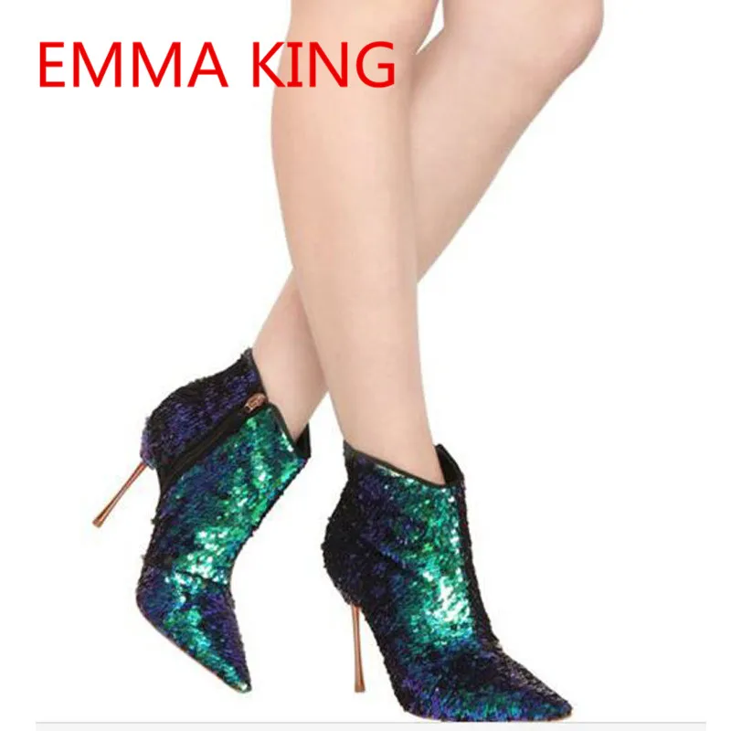 Femmes Piste Martin Dames Bottes Sequin Hauts In Picture New Bout Pointu Automne Bootie Hiver Cheville Stiletto Talons Chaussures Shown Bling Glitter As Sexy nw6CaxxYFq